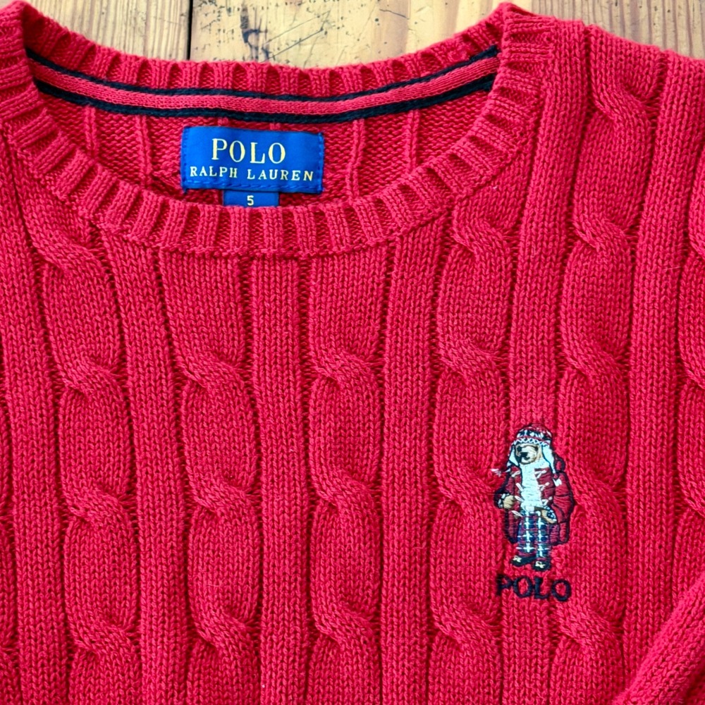 Polo Bear Ralph Lauren Red Cable‎ Knit Sweater Size 5 Boys